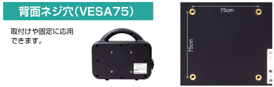 背面ネジ穴（VESA75） 取付けや固定に応用 できます。 